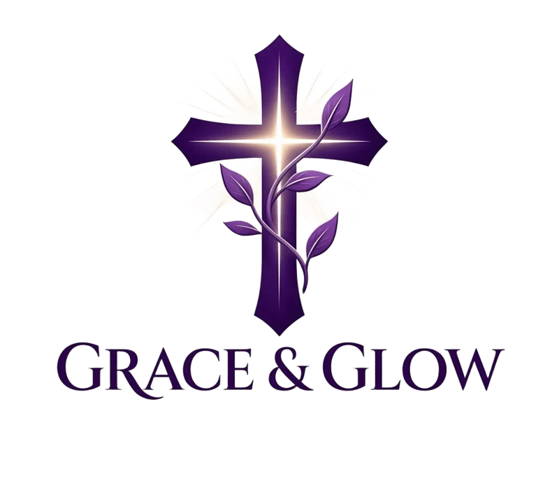 Grace & Glow logo: a purple cross wrapped in a vine with a glowing center